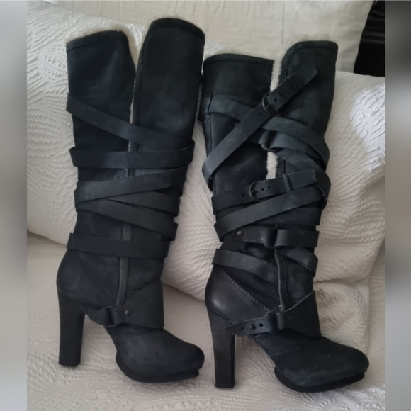 All Saints Antigone knee high SHEEPSKIN LINED SHEARLING BOOTS 38 size 7 - Picture 2 of 5